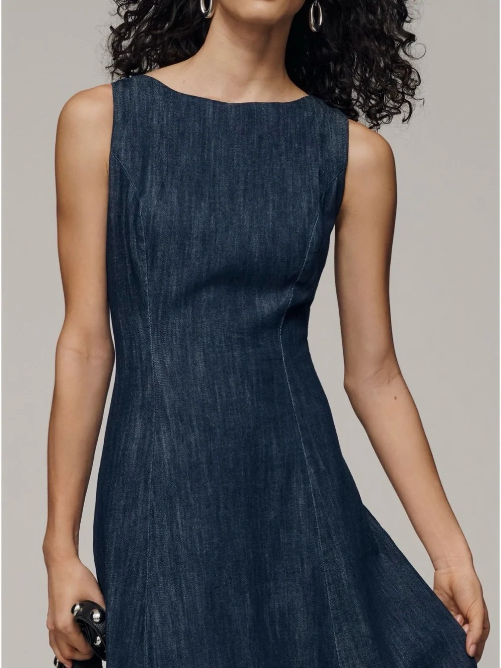 Anthropologie Boat Neck Denim Bubble Midi Dress NWT - Picture 2 of 5